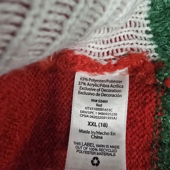 Holiday Time Plus Size XXL Reindeer Ugly Christmas Sweater Red Fuzzy Sequin - Picture 7 of 7